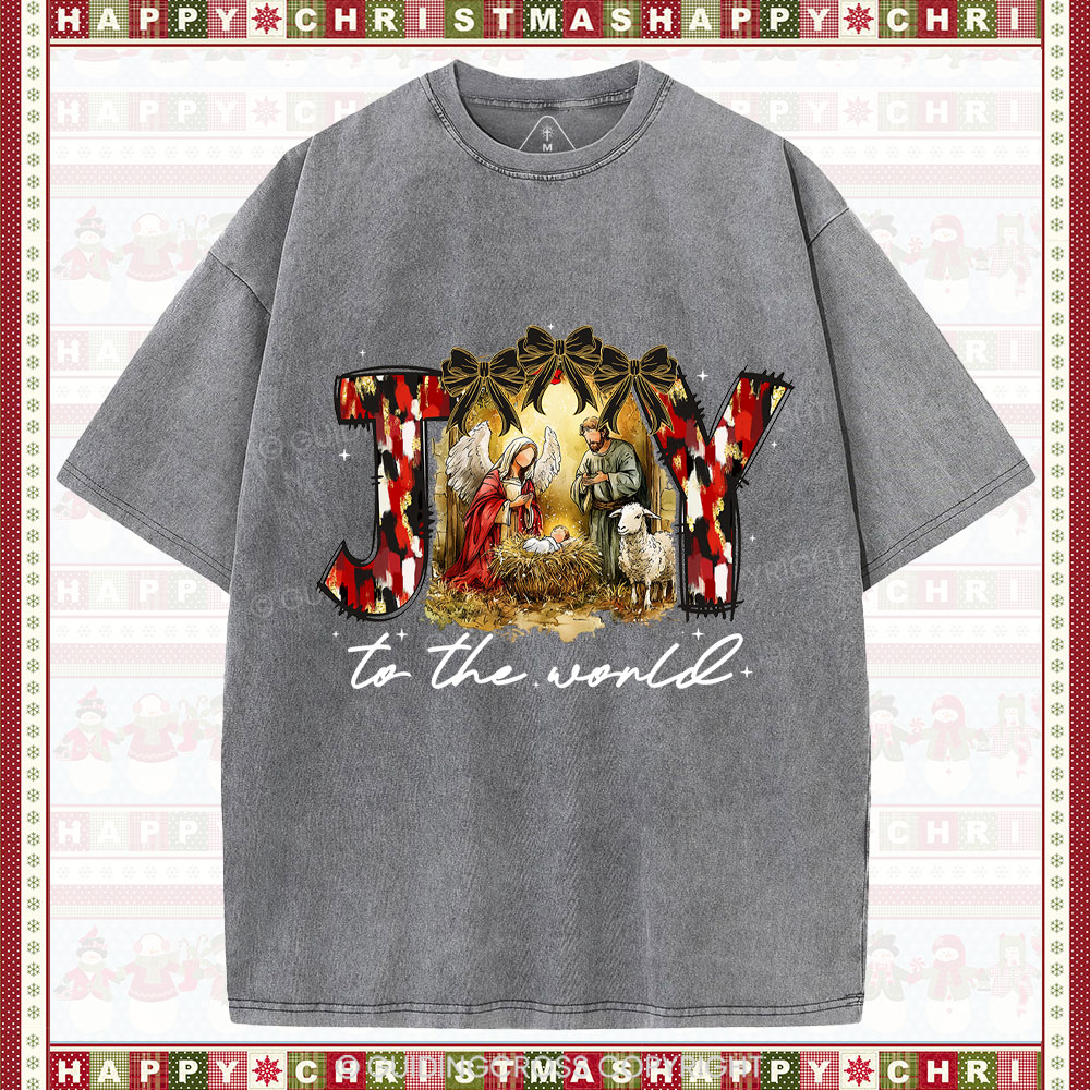 Joy To The World Christian Christmas Washed T-Shirt