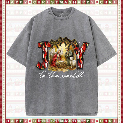 Joy To The World Christian Christmas Washed T-Shirt