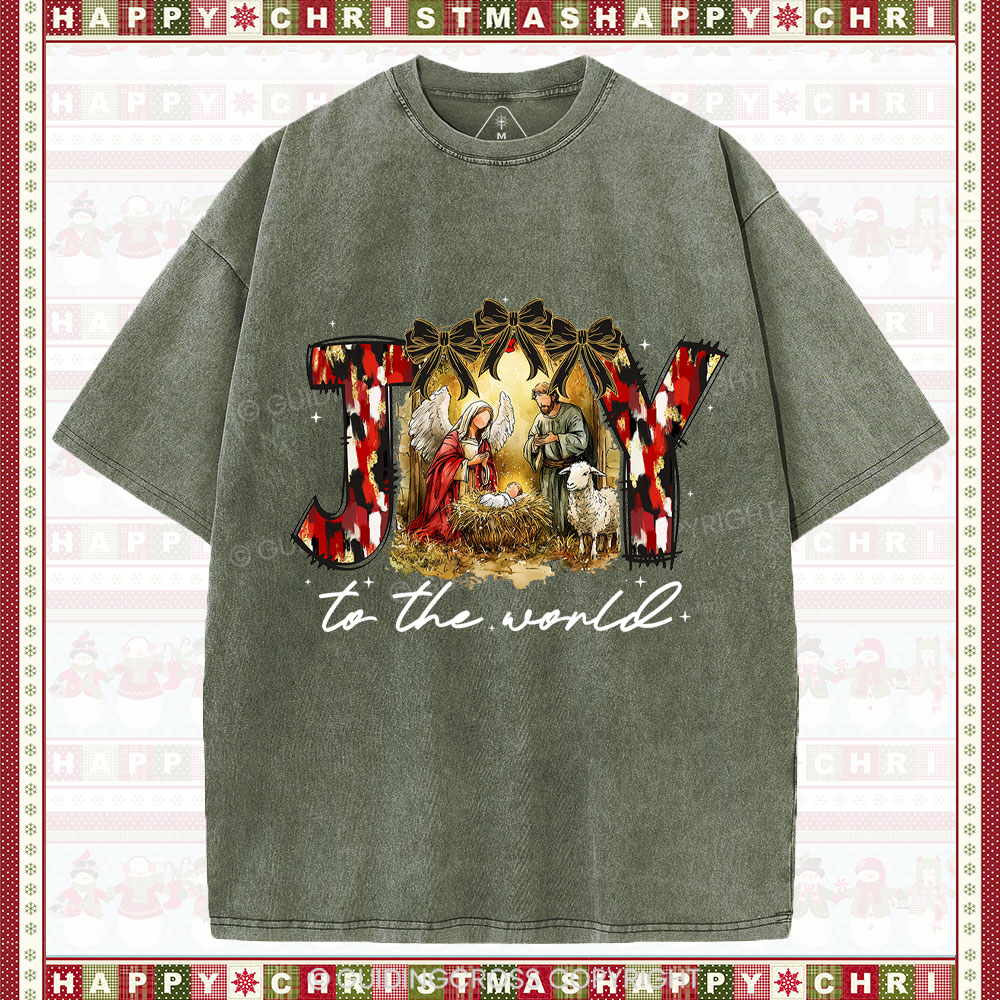 Joy To The World Christian Christmas Washed T-Shirt