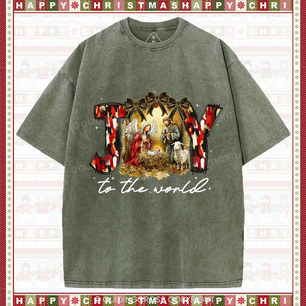 Joy To The World Christian Christmas Washed T-Shirt