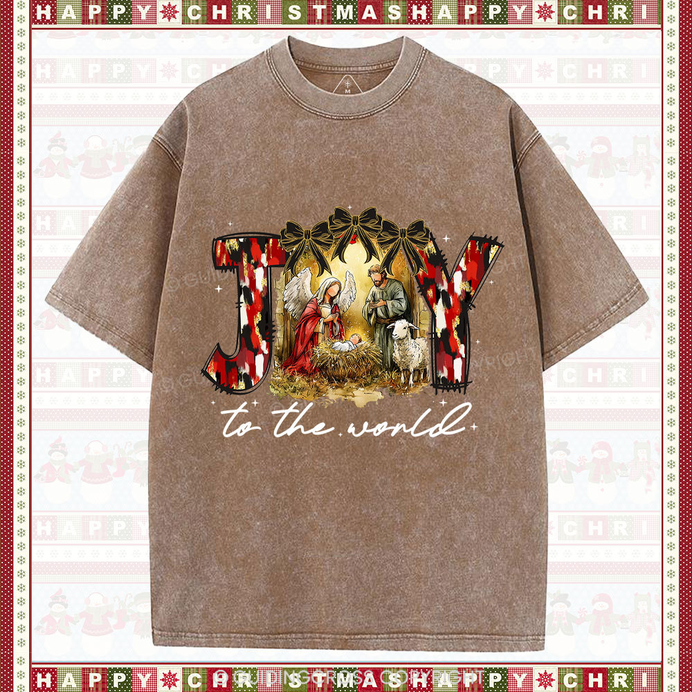 Joy To The World Christian Christmas Washed T-Shirt