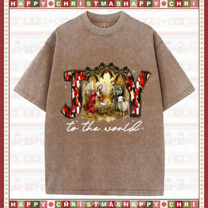 Joy To The World Christian Christmas Washed T-Shirt