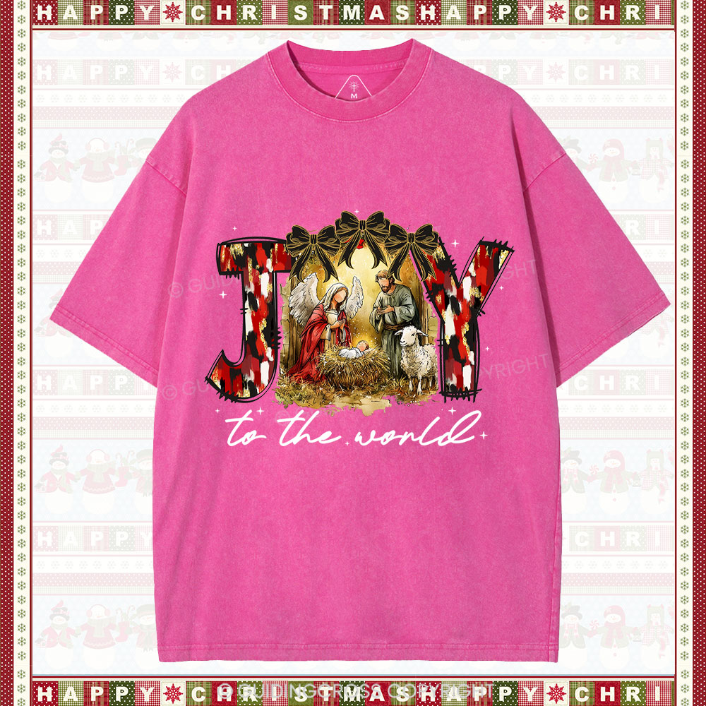 Joy To The World Christian Christmas Washed T-Shirt
