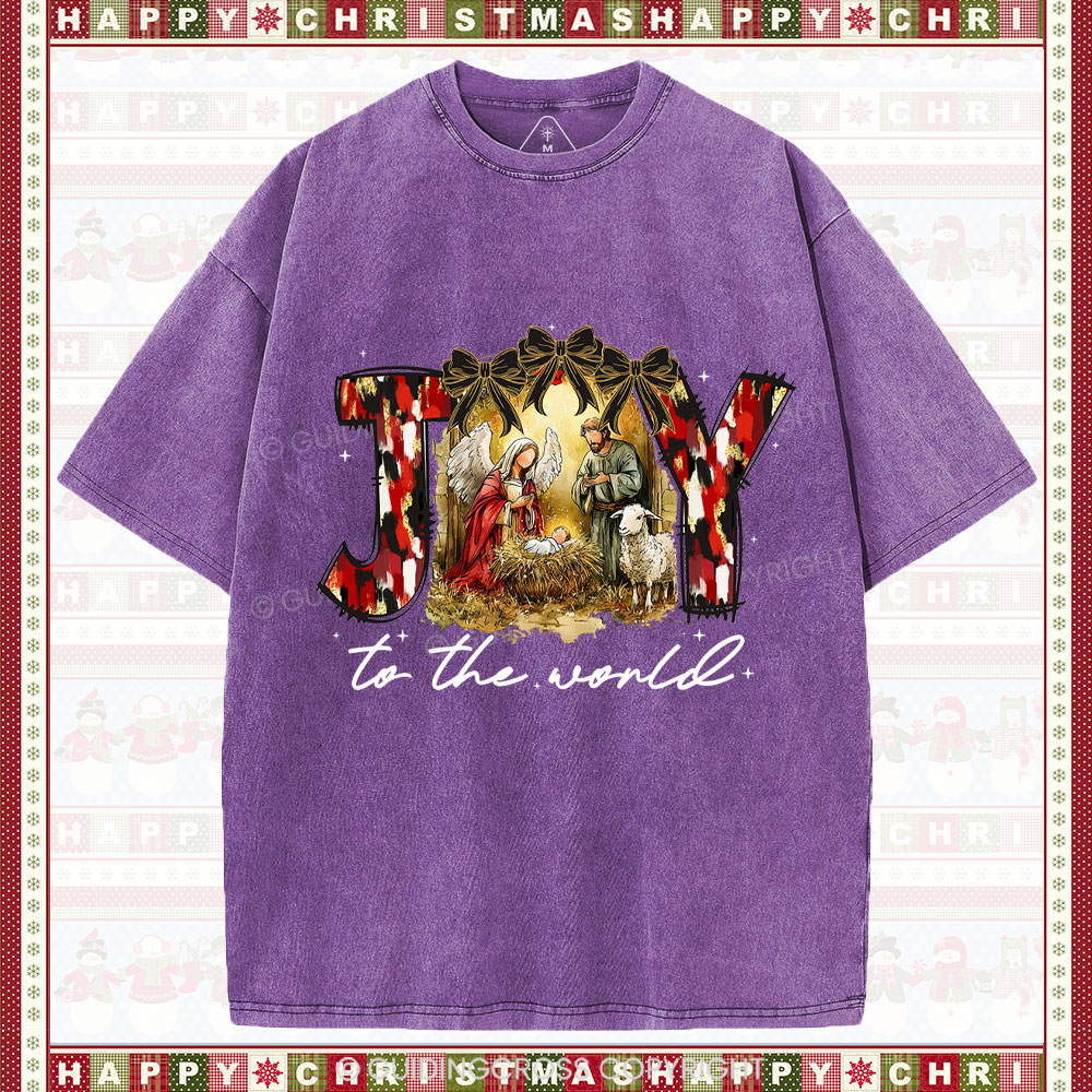 Joy To The World Christian Christmas Washed T-Shirt