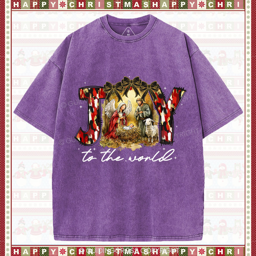 Joy To The World Christian Christmas Washed T-Shirt