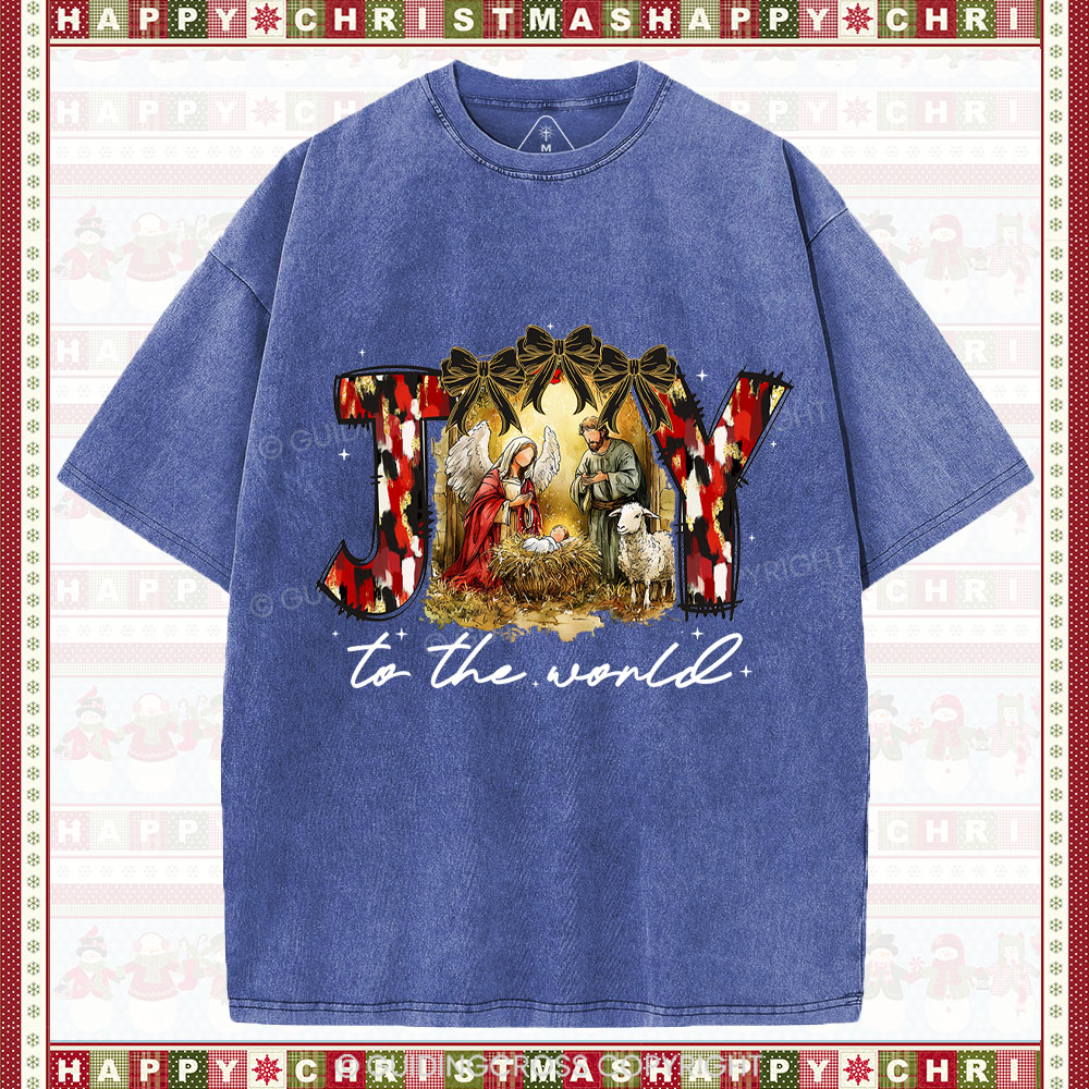 Joy To The World Christian Christmas Washed T-Shirt
