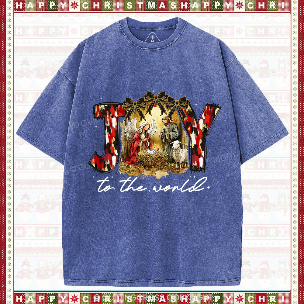 Joy To The World Christian Christmas Washed T-Shirt