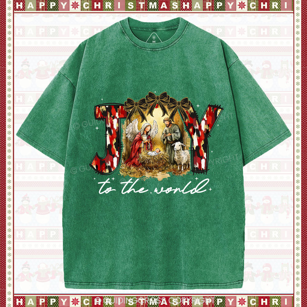 Joy To The World Christian Christmas Washed T-Shirt