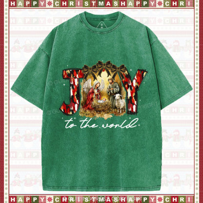 Joy To The World Christian Christmas Washed T-Shirt