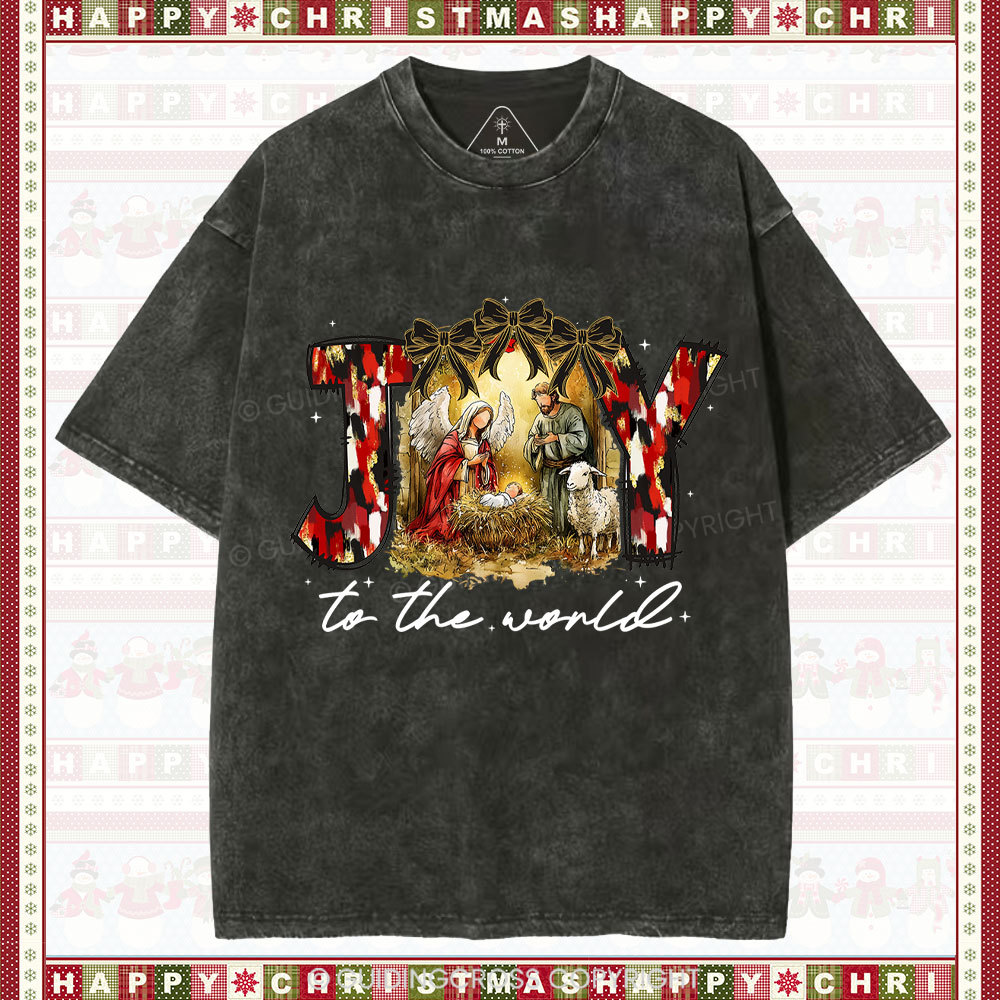 Joy To The World Christian Christmas Washed T-Shirt