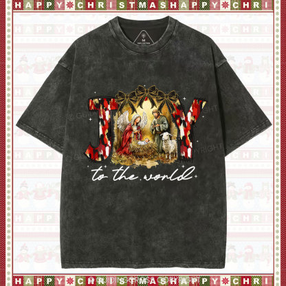 Joy To The World Christian Christmas Washed T-Shirt