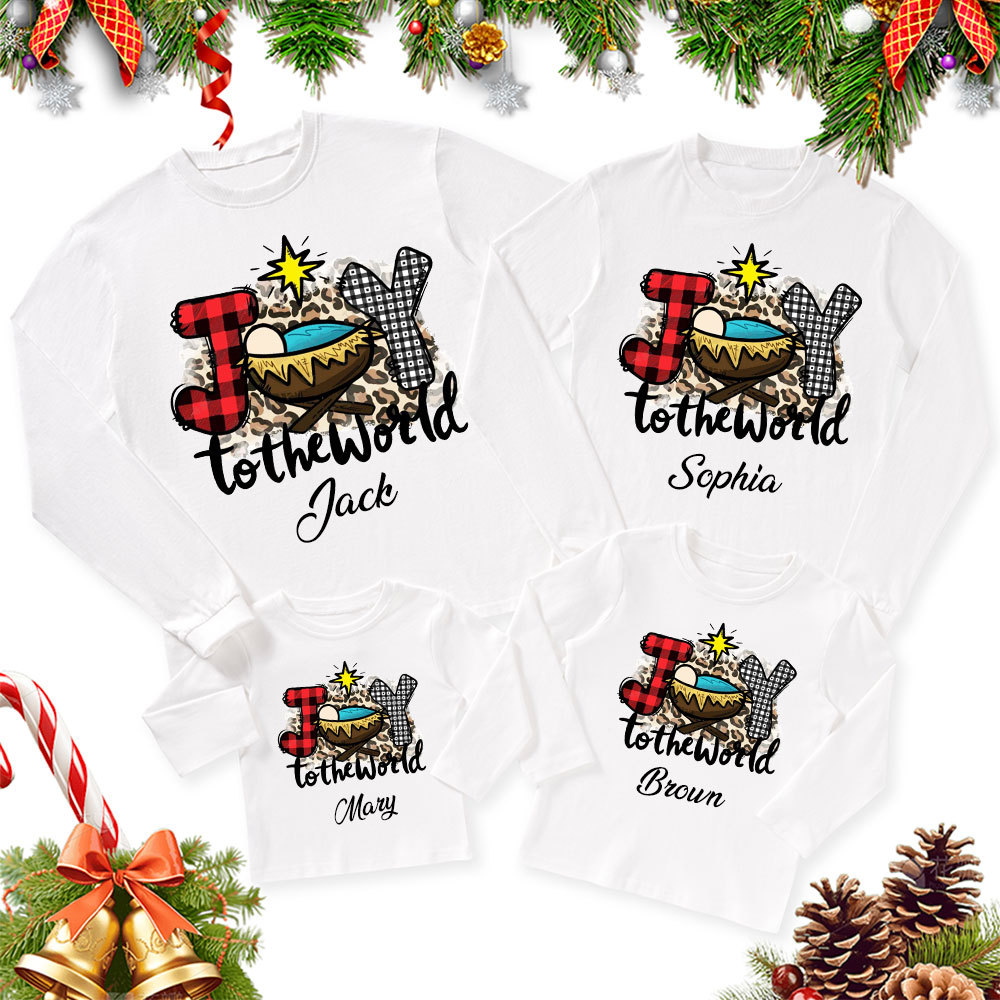 Personalized  Joy To The World Christmas Family Matching Long Sleeve T-Shirt