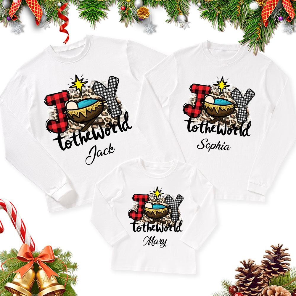 Personalized  Joy To The World Christmas Family Matching Long Sleeve T-Shirt