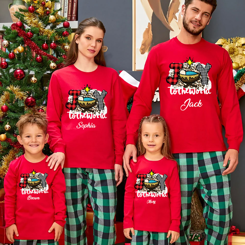 Personalized  Joy To The World Christmas Family Matching Long Sleeve T-Shirt