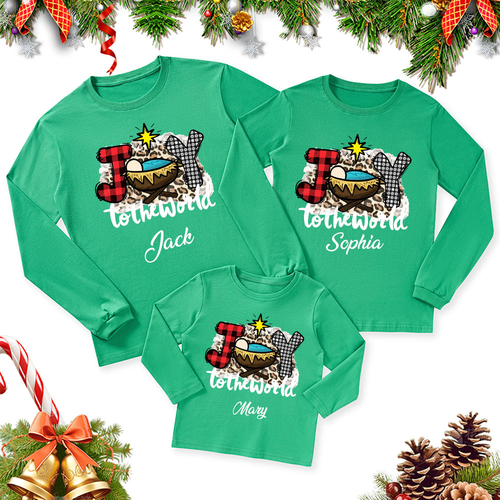 Personalized  Joy To The World Christmas Family Matching Long Sleeve T-Shirt
