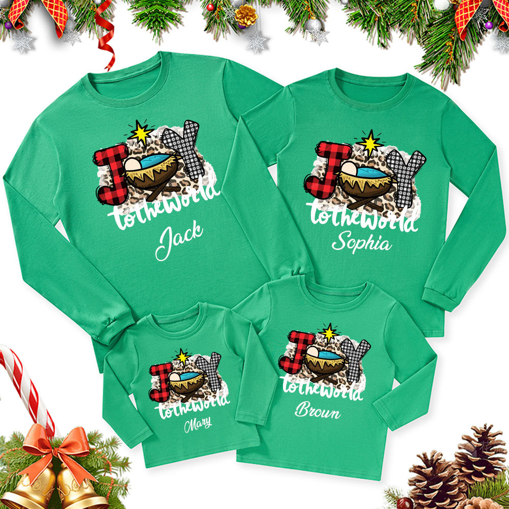 Personalized  Joy To The World Christmas Family Matching Long Sleeve T-Shirt