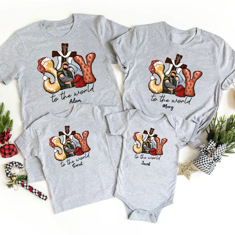 Personalized Joy To The World Christmas Family Matching Shirts