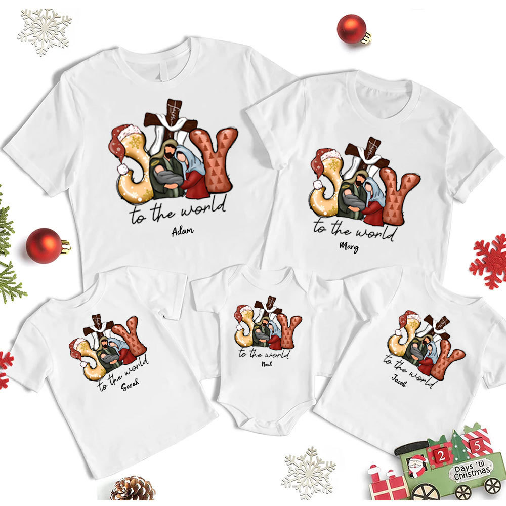 Personalized Joy To The World Christmas Family Matching Shirts