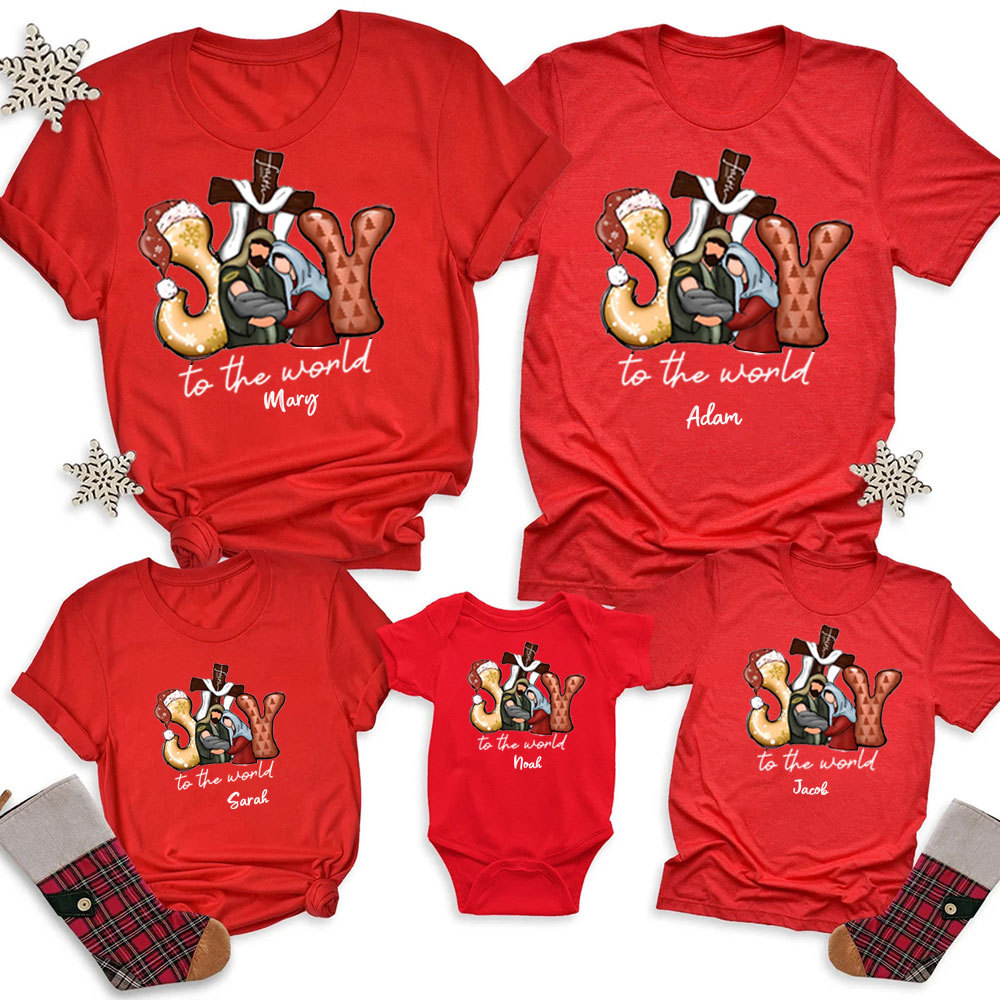 Personalized Joy To The World Christmas Family Matching Shirts