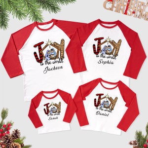 Image of Personalized Joy To The World Christmas Family Raglan Long Sleeve T-Shirt