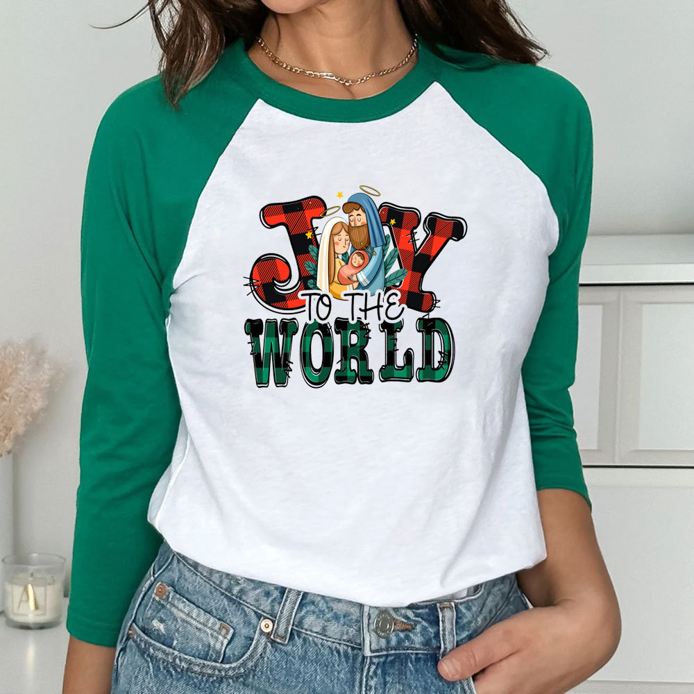 Joy To The World Jesus Christmas Christian Raglan Long Sleeve T-Shirt