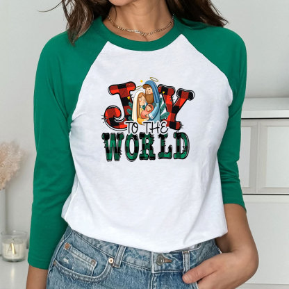 Joy To The World Jesus Christmas Christian Raglan Long Sleeve T-Shirt