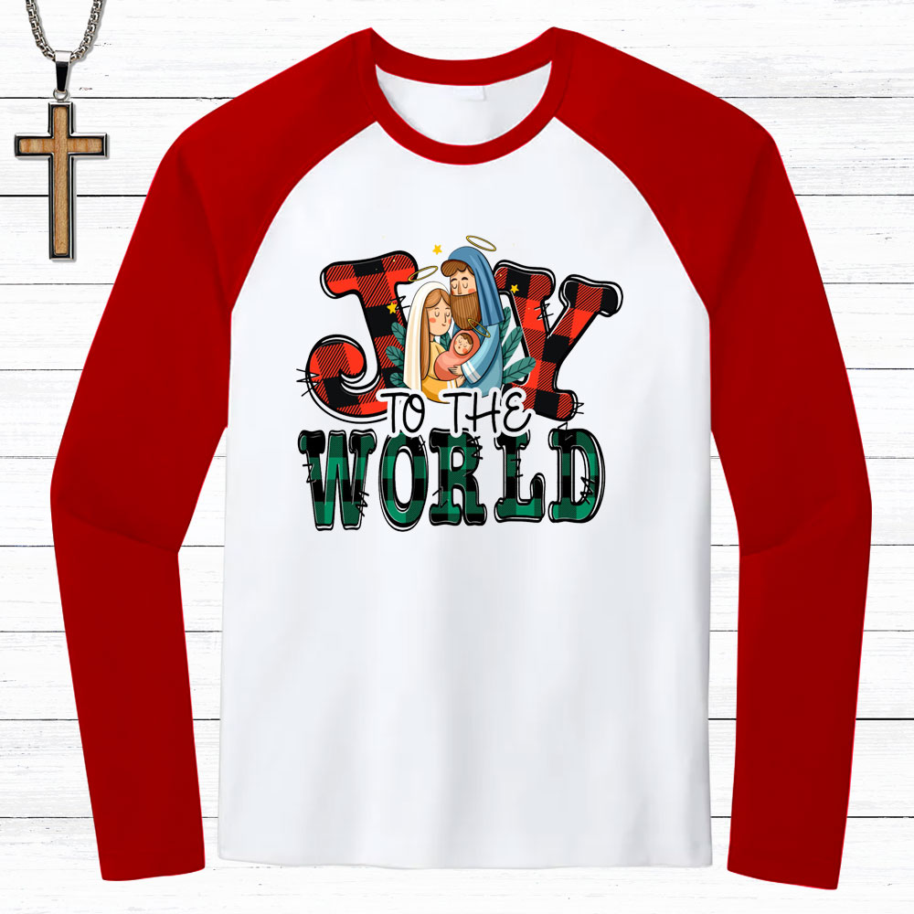 Joy To The World Jesus Christmas Christian Raglan Long Sleeve T-Shirt