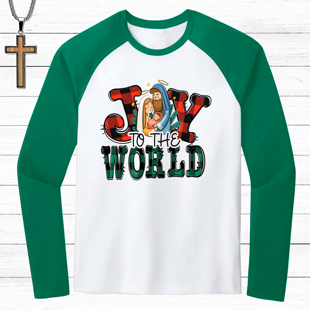 Joy To The World Jesus Christmas Christian Raglan Long Sleeve T-Shirt