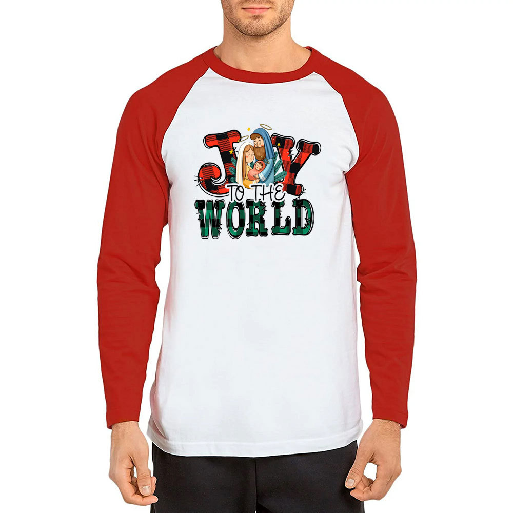 Joy To The World Jesus Christmas Christian Raglan Long Sleeve T-Shirt