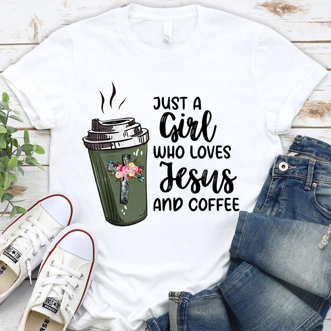 Just A Gift Who Loves Jesus And Coffee Christian T-Shirt