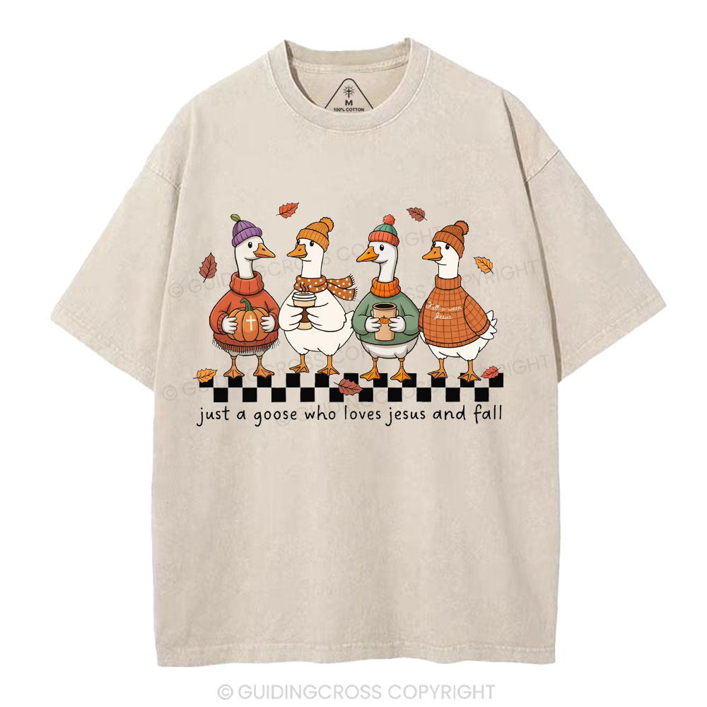 Just A Goose Who Loves Jesus And Fall Christian Washed T-Shirt