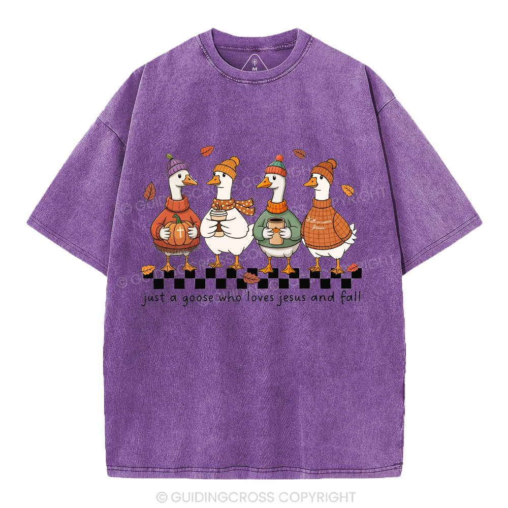 Just A Goose Who Loves Jesus And Fall Christian Washed T-Shirt