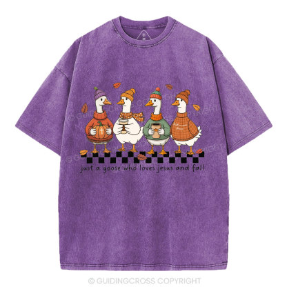 Just A Goose Who Loves Jesus And Fall Christian Washed T-Shirt