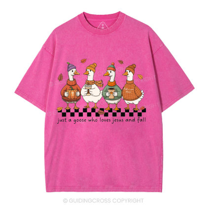 Just A Goose Who Loves Jesus And Fall Christian Washed T-Shirt