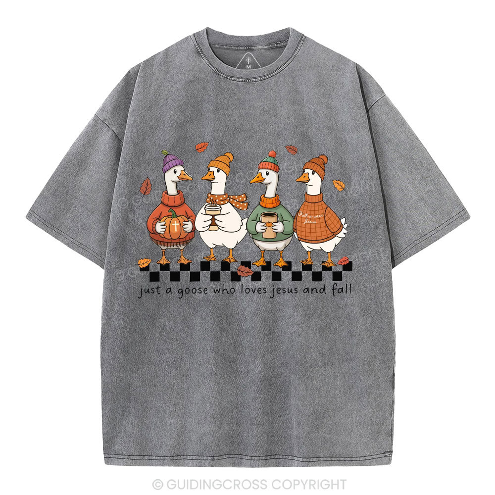 Just A Goose Who Loves Jesus And Fall Christian Washed T-Shirt