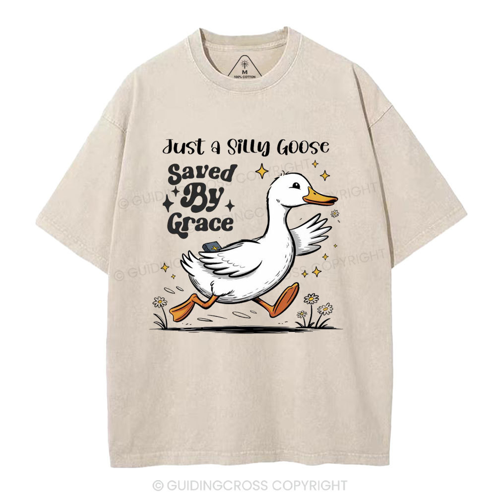 Just A Silly Goose Saved By Grace Christian Washed T-Shirt