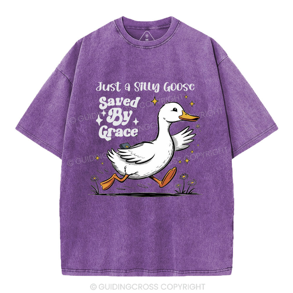 Just A Silly Goose Saved By Grace Christian Washed T-Shirt