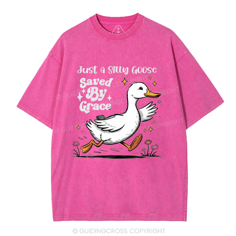 Just A Silly Goose Saved By Grace Christian Washed T-Shirt