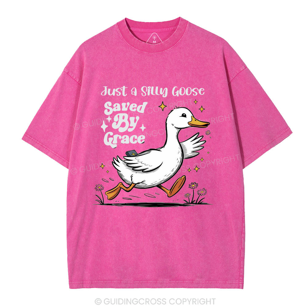 Just A Silly Goose Saved By Grace Christian Washed T-Shirt