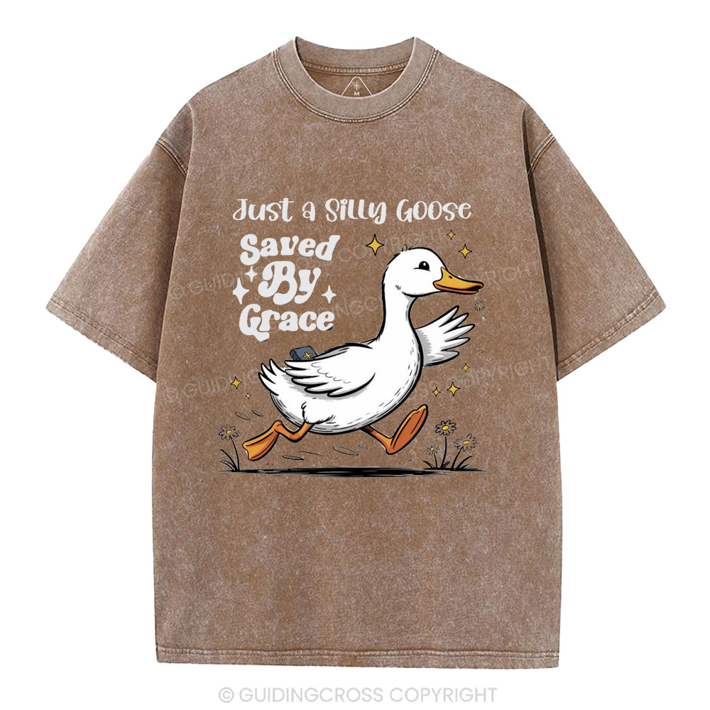 Just A Silly Goose Saved By Grace Christian Washed T-Shirt