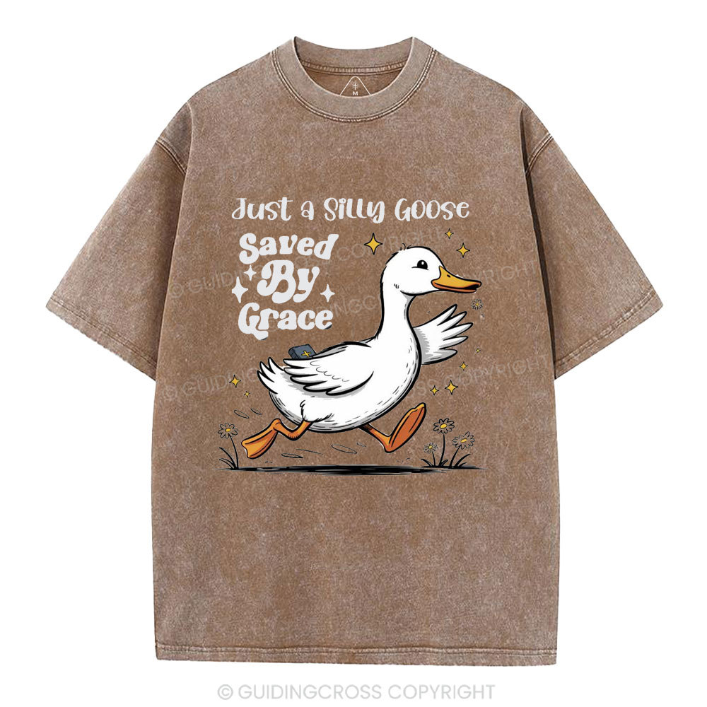 Just A Silly Goose Saved By Grace Christian Washed T-Shirt