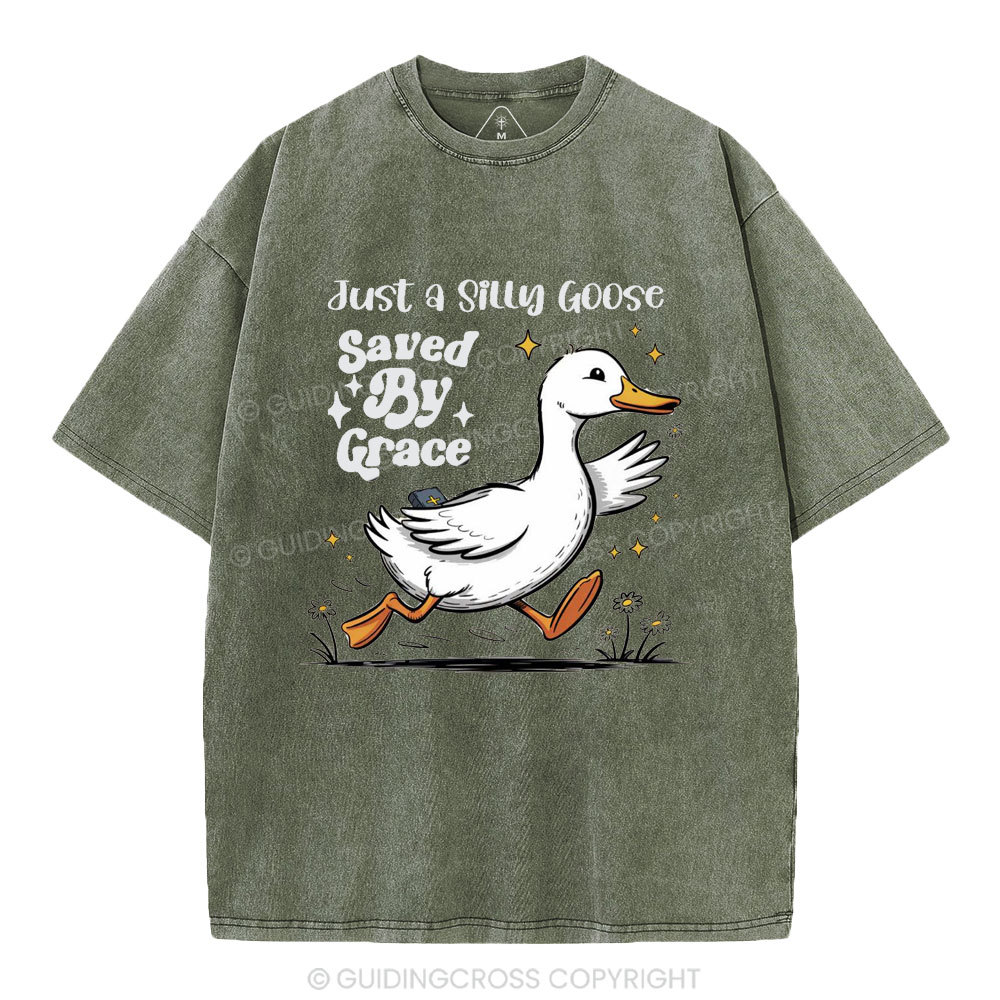 Just A Silly Goose Saved By Grace Christian Washed T-Shirt