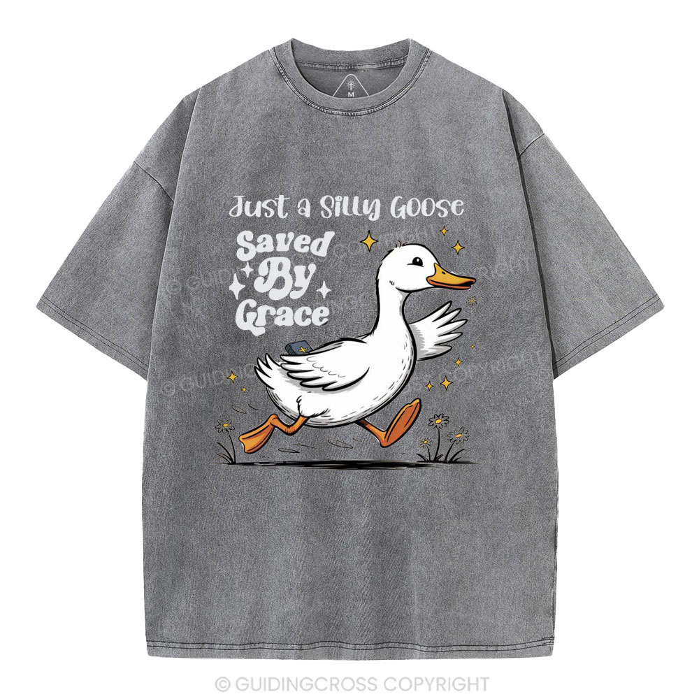 Just A Silly Goose Saved By Grace Christian Washed T-Shirt