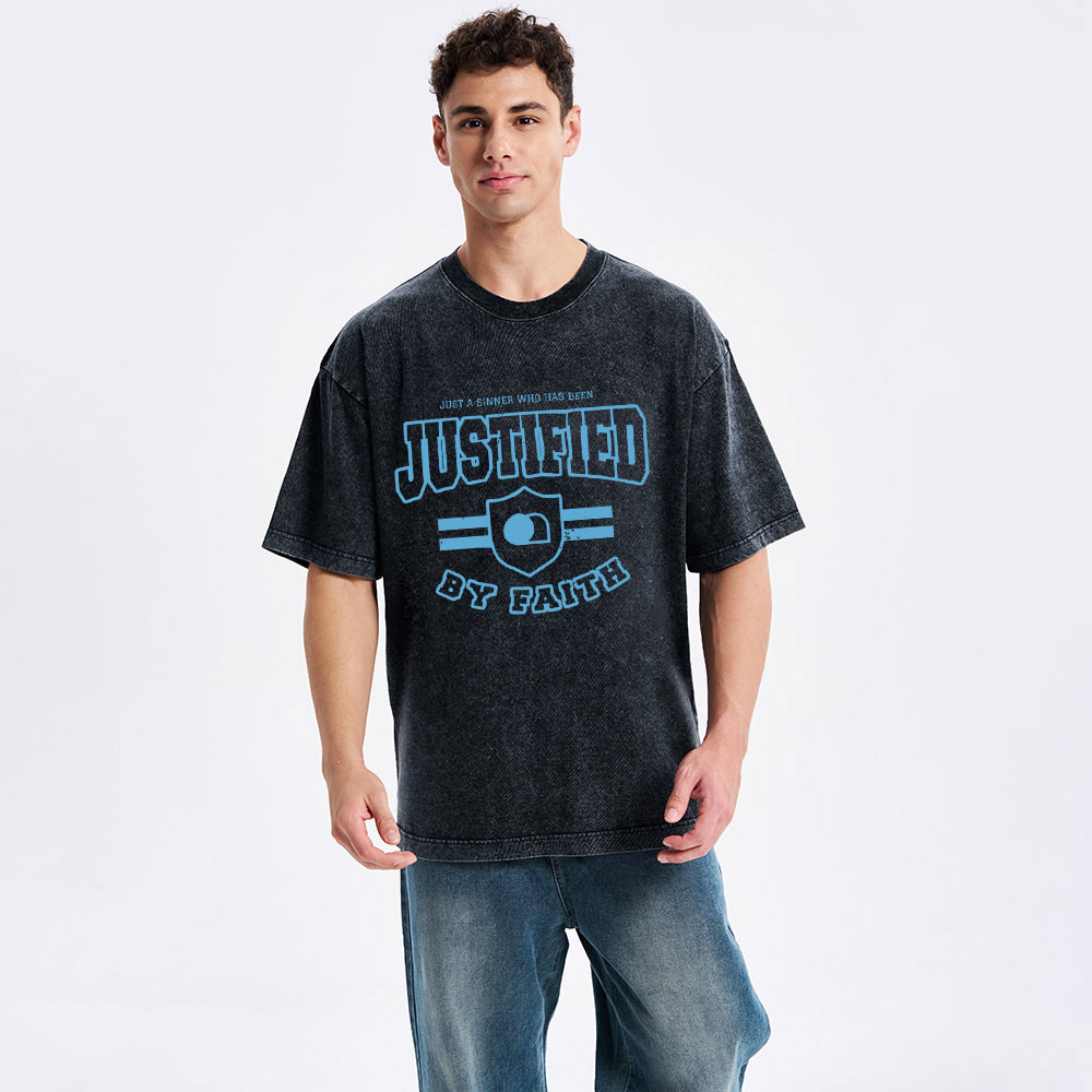 Just A Sinner Who Has Been Justified Christian Washed T-Shirt