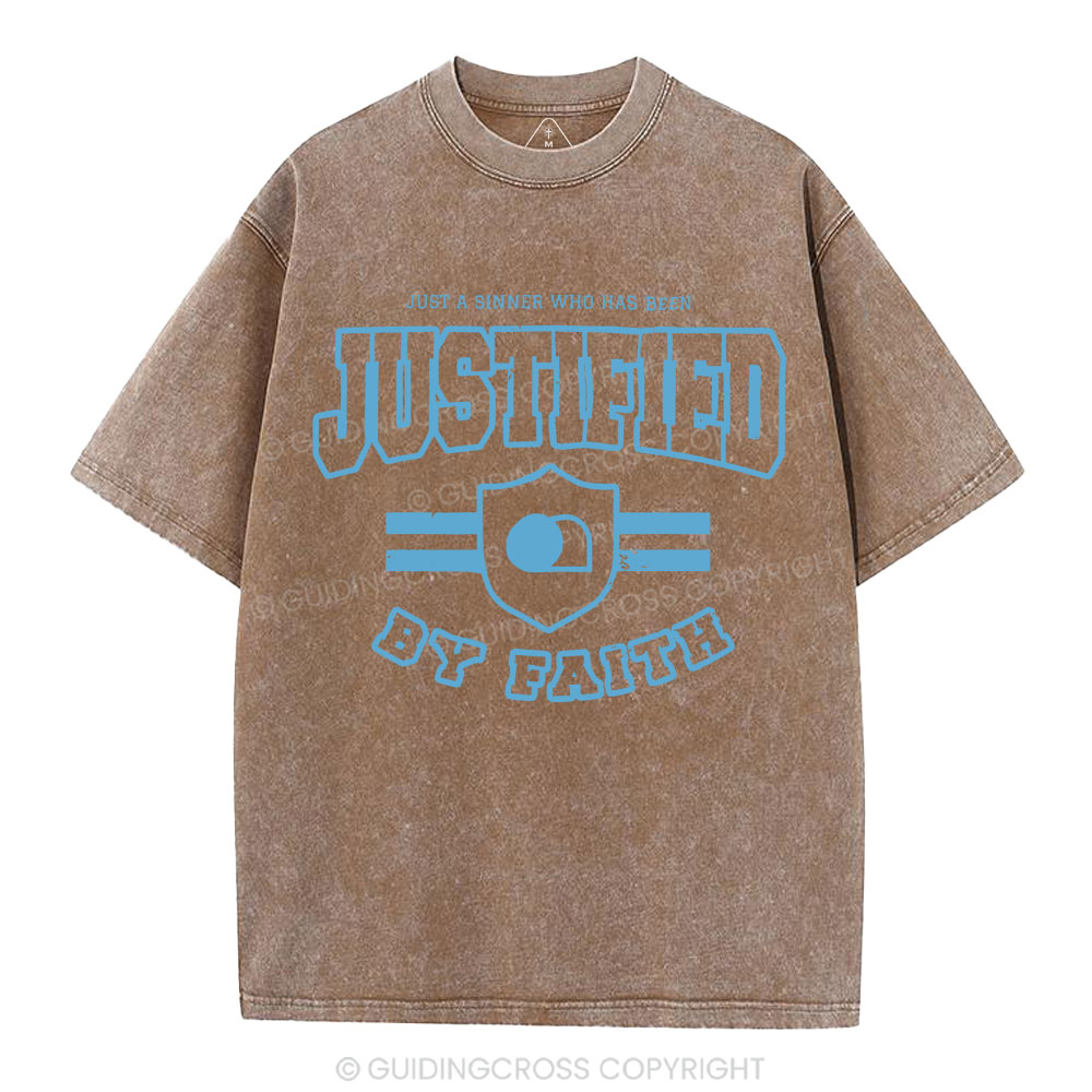 Just A Sinner Who Has Been Justified Christian Washed T-Shirt