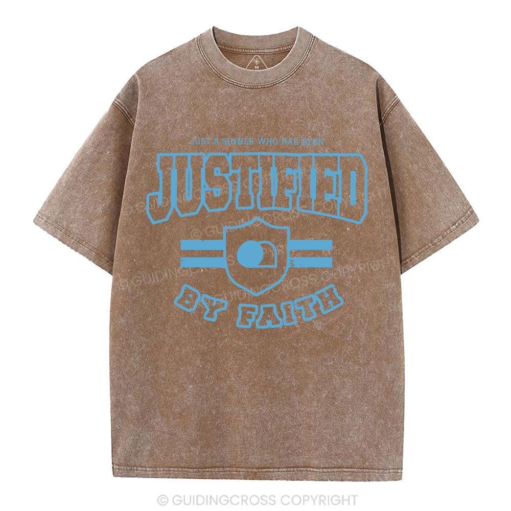 Just A Sinner Who Has Been Justified Christian Washed T-Shirt