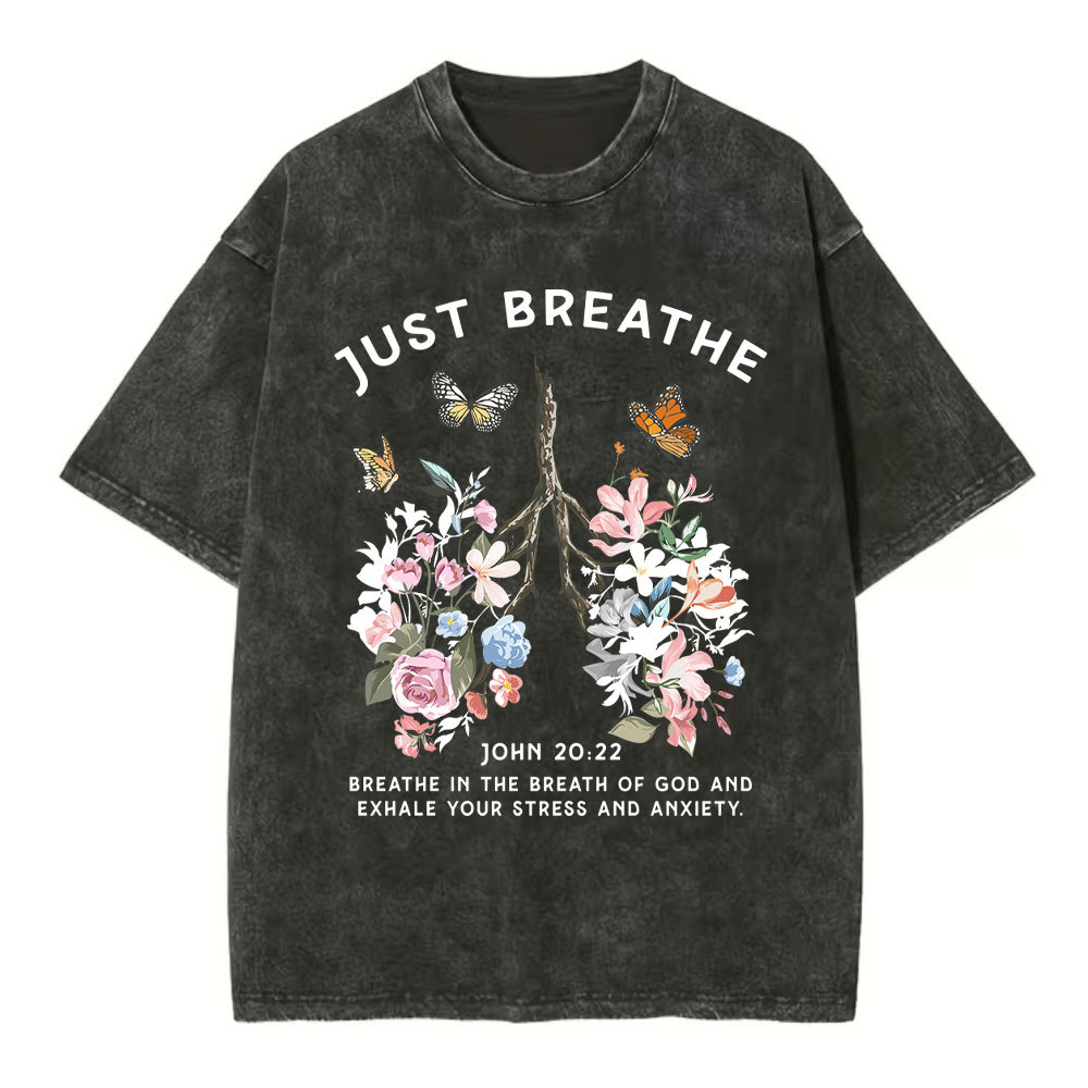 Just Breathe Boho Christian Washed T-Shirt