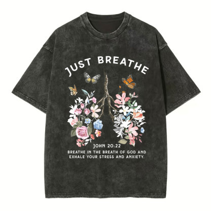Just Breathe Boho Christian Washed T-Shirt