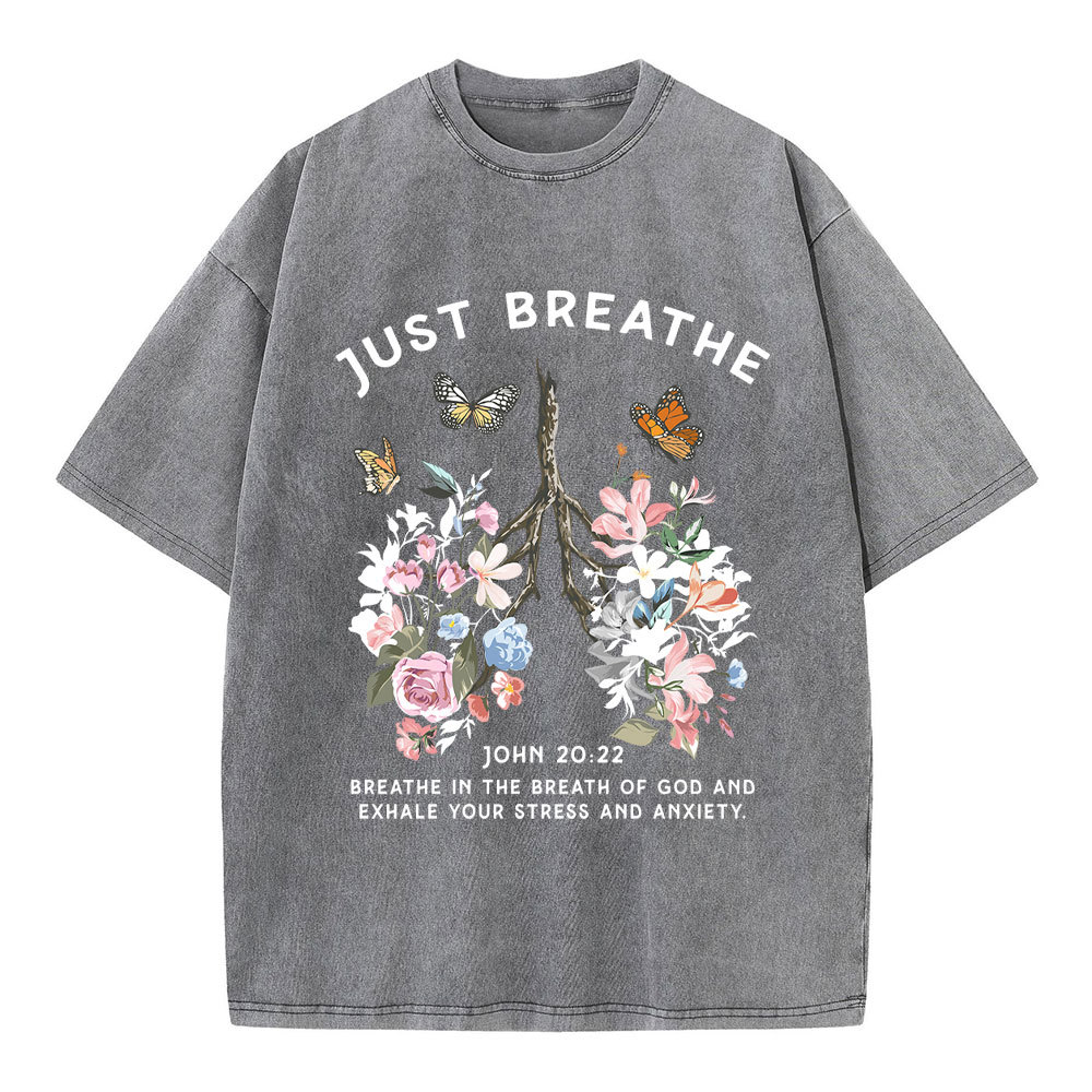 Just Breathe Boho Christian Washed T-Shirt
