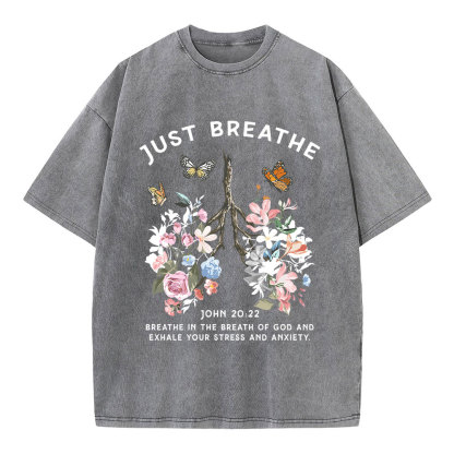 Just Breathe Boho Christian Washed T-Shirt